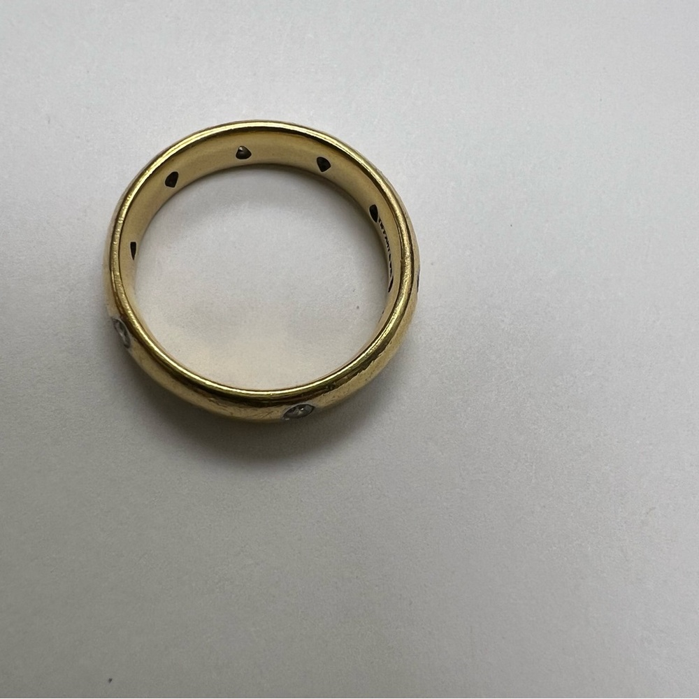 Vintage Tiffany & Co. 18K Yellow Gold Platinum Diamond 4mm Etoile Band Ring - Picture 6 of 7